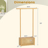 Bamboo clothes rack with rattan storage basket, dimensions 39.5" x 68", designed for versatile home organization.
