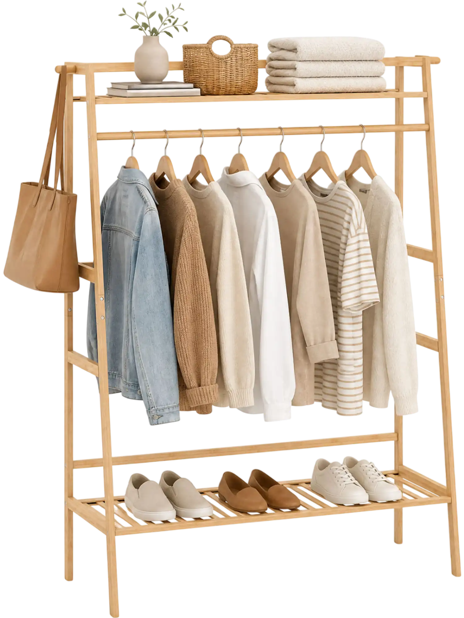 Costway Bamboo Garment Rack Freestanding Open Wardrobe Organizer 22344560 New
