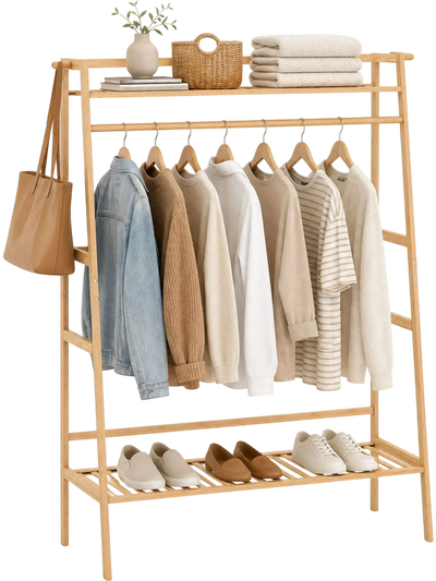 Costway Bamboo Garment Rack Freestanding Open Wardrobe Organizer 22344560 New