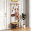 Bamboo Coat Rack PE Rattan Hall Tree with Bench and Shoe Storage 3-In-1 Entryway Bench-Natural - Gallery View 1 of 11