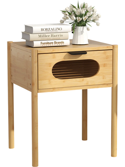 Costway Bamboo Nightstand Tall End Table w/ Drawer Natural 375846219 New