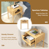 Bamboo nightstand with spacious tabletop and handy drawer, featuring a sleek surface and modern design for easy.