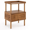 Bamboo rattan nightstand features a raised edge, flip-up door, and open shelf for stylish storage in living room or bedroom.