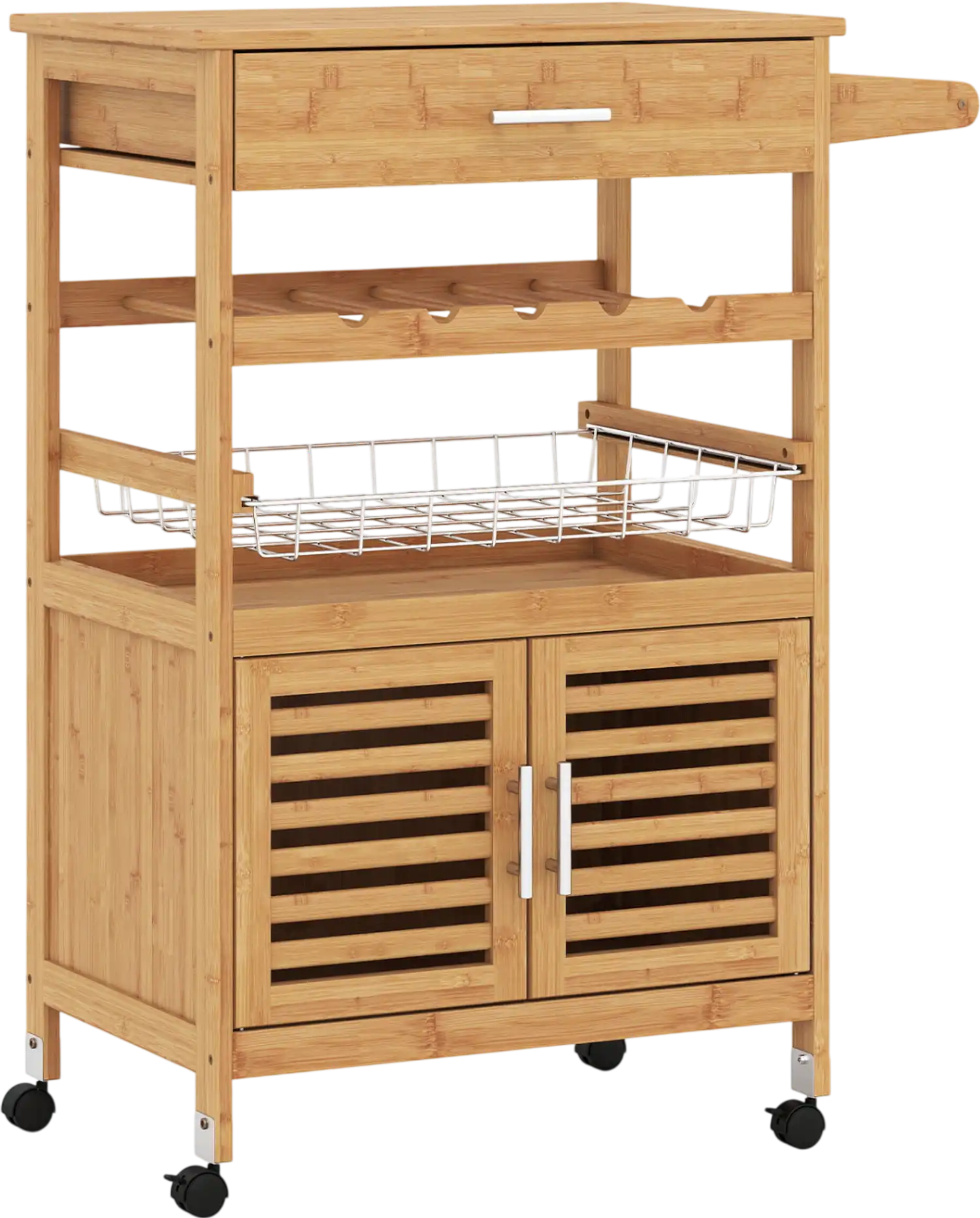 Costway Bamboo Rolling Kitchen Island Trolley Storage Cabinet Wine Rack 48830440 New