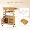 Bamboo rolling kitchen island trolley features a spacious cabinet, wine rack, and lockable wheels for easy mobility.