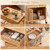 Bamboo rolling kitchen island trolley features a spacious cabinet top, 2-door storage cabinet, and roomy drawer for organization.
