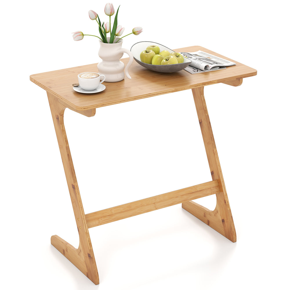 Bamboo Z-shaped side table showcasing a natural finish and smooth edges, perfect for a stylish and functional living.