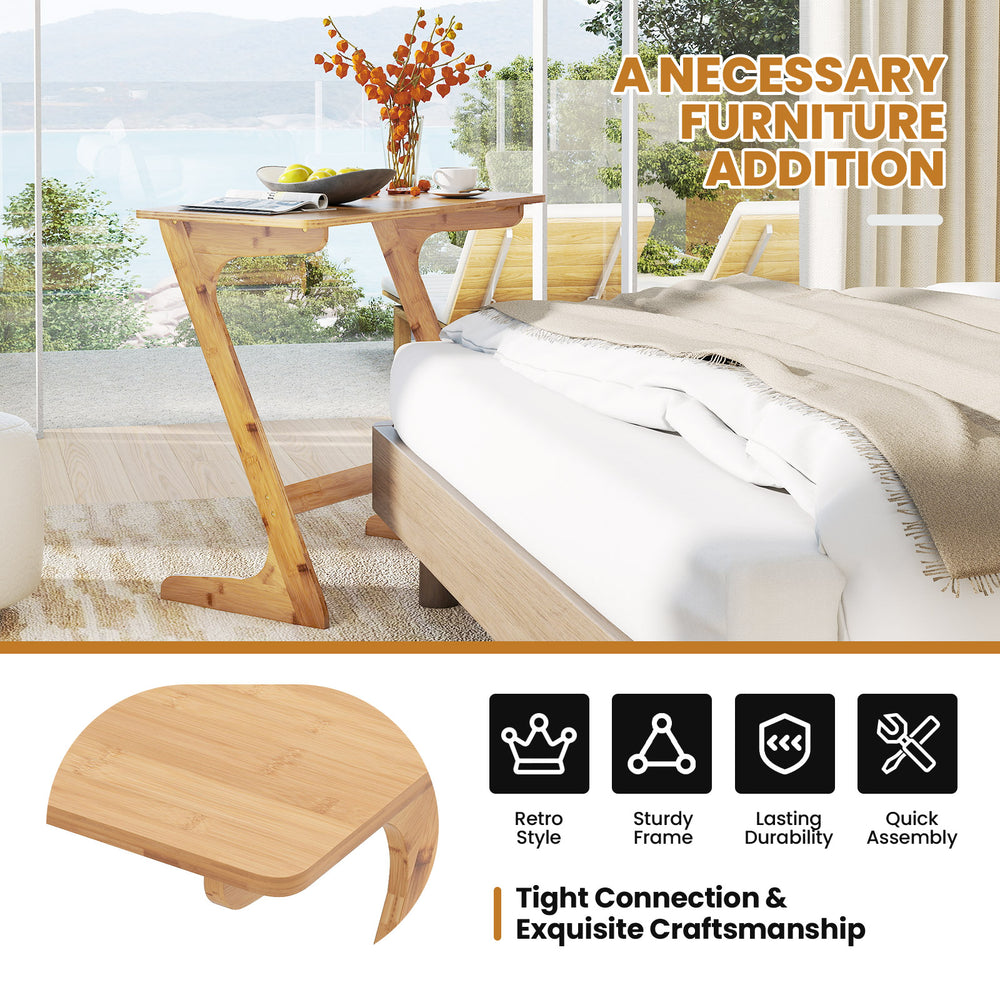 Bamboo Z-shaped side table with spacious tabletop, sturdy frame, and smooth edges, perfect for small rooms and.