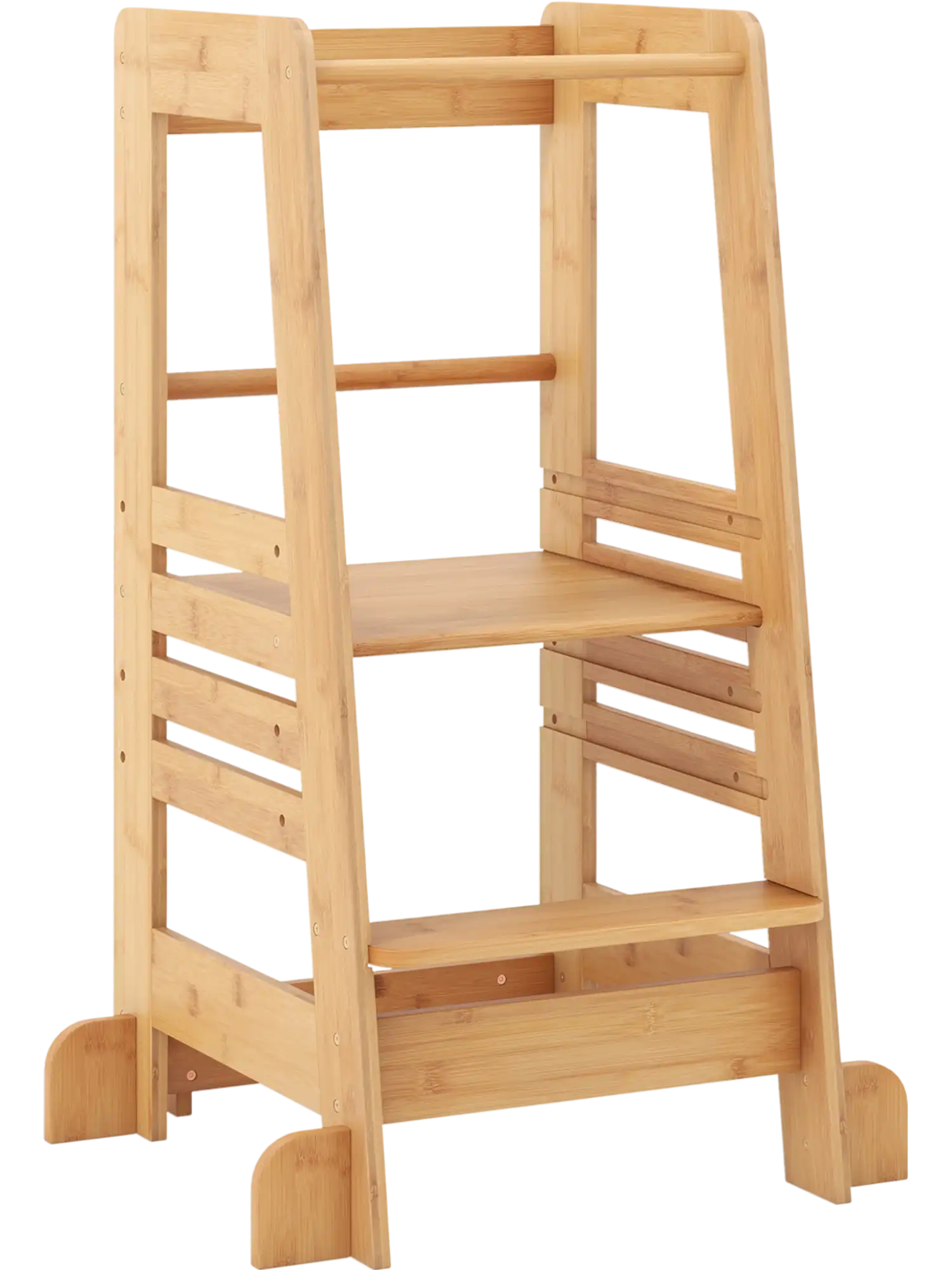 Costway Bamboo Kids Kitchen Step Stool Adjustable Height Safety Rails 845197263 New