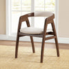 Bamboo upholstered dining chair with curved back and walnut finish, ideal for dining rooms and living spaces.