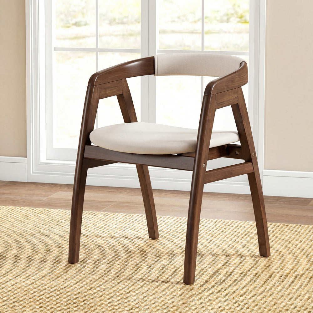 Bamboo upholstered dining chair with curved back and walnut finish, ideal for dining rooms and living spaces.