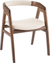 Bamboo upholstered dining chair with curved back and armrest, walnut finish, ideal for dining rooms and living spaces.