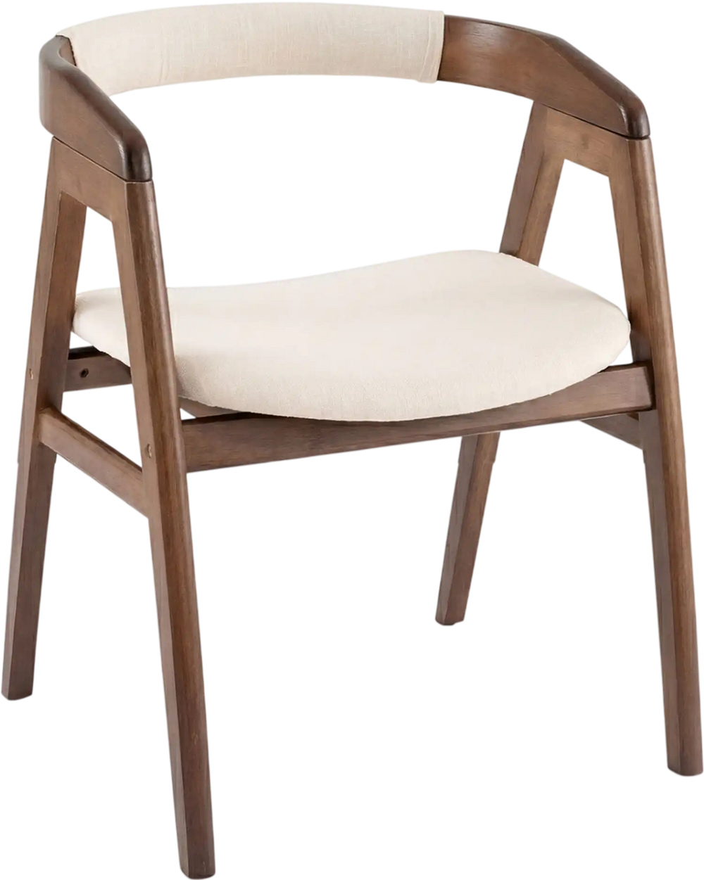 Bamboo upholstered dining chair with curved back and armrest, walnut finish, ideal for dining rooms and living spaces.