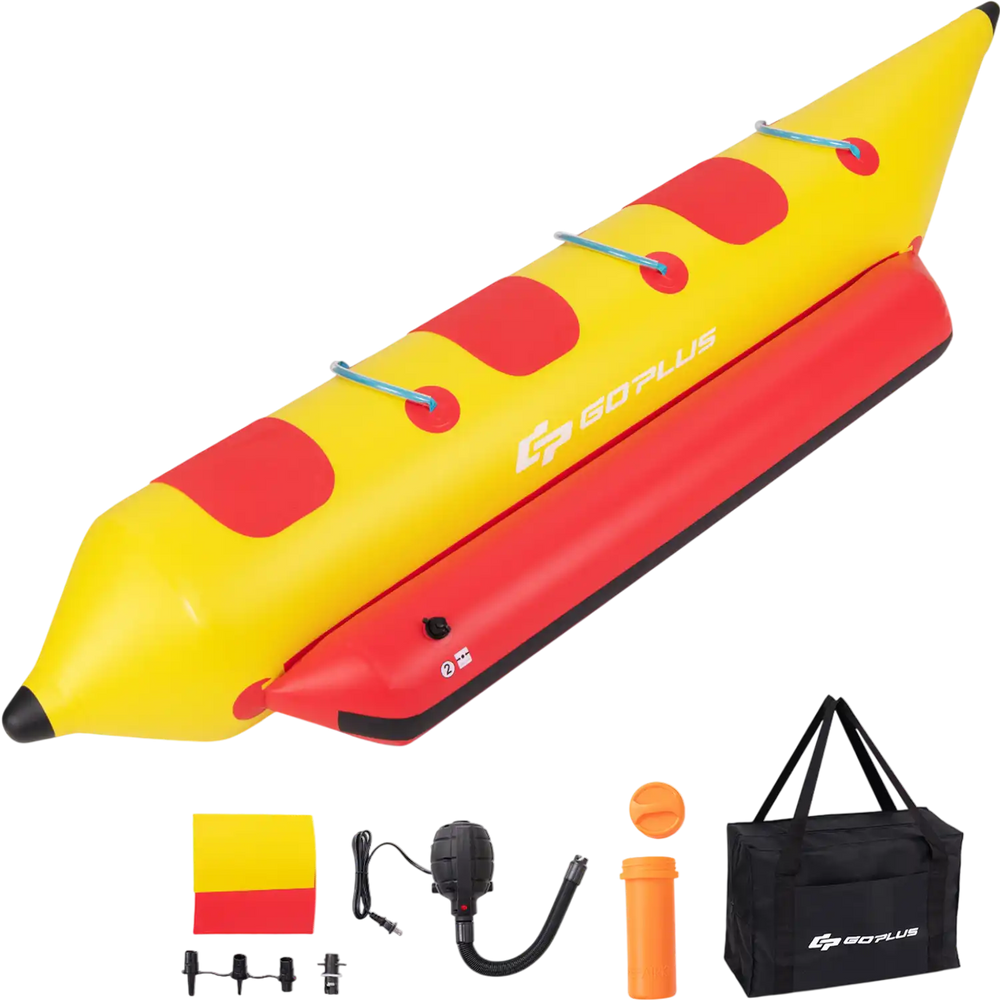 3-Person Inflatable Banana Boat with Electric Air Pump Carrying Bag and Repair Kit