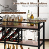 3-tier brown bar cart with wine rack and glass holders, perfect for serving beverages in home kitchens.