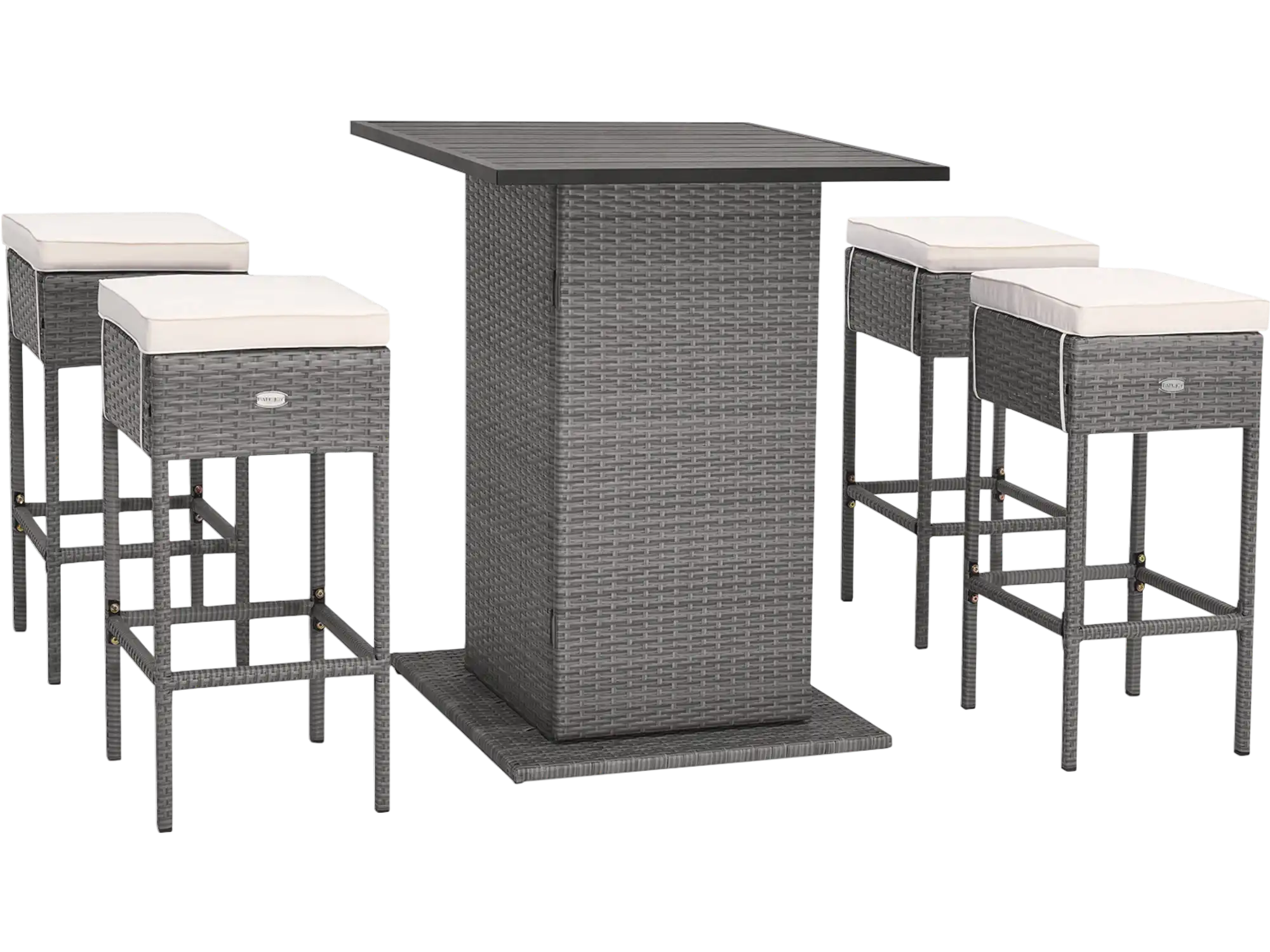 Costway 5-Piece Outdoor Wicker Bar Table Set Hidden Storage Shelves White 32876914 New