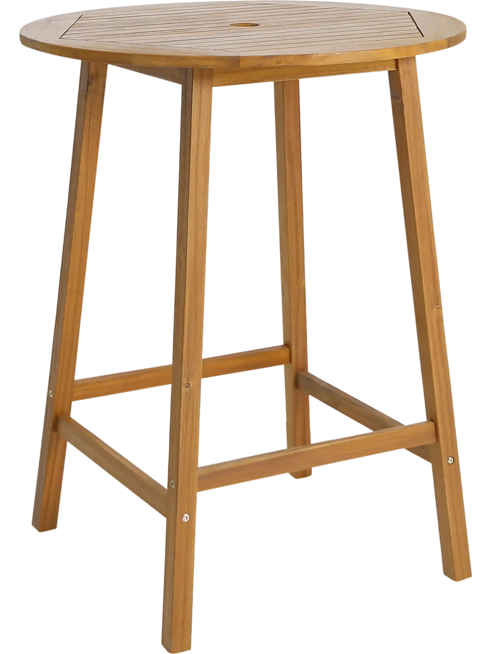 Bar Height Table with Umbrella Hole and Slatted Tabletop for Outdoors