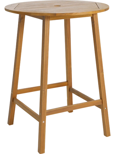 Costway Outdoor Bar Height Table w/ Umbrella Hole Slatted Top 24913865 New