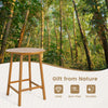 Bar height table made of solid acacia wood with slatted tabletop and umbrella hole, ideal for outdoor use.