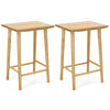 Set of 2 natural 25.5-inch bar stools made of solid rubber wood with footrest, perfect for home bar settings.