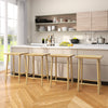 Set of 2 natural 25.5-inch bar stools with footrest, crafted from solid rubber wood for home bar settings.