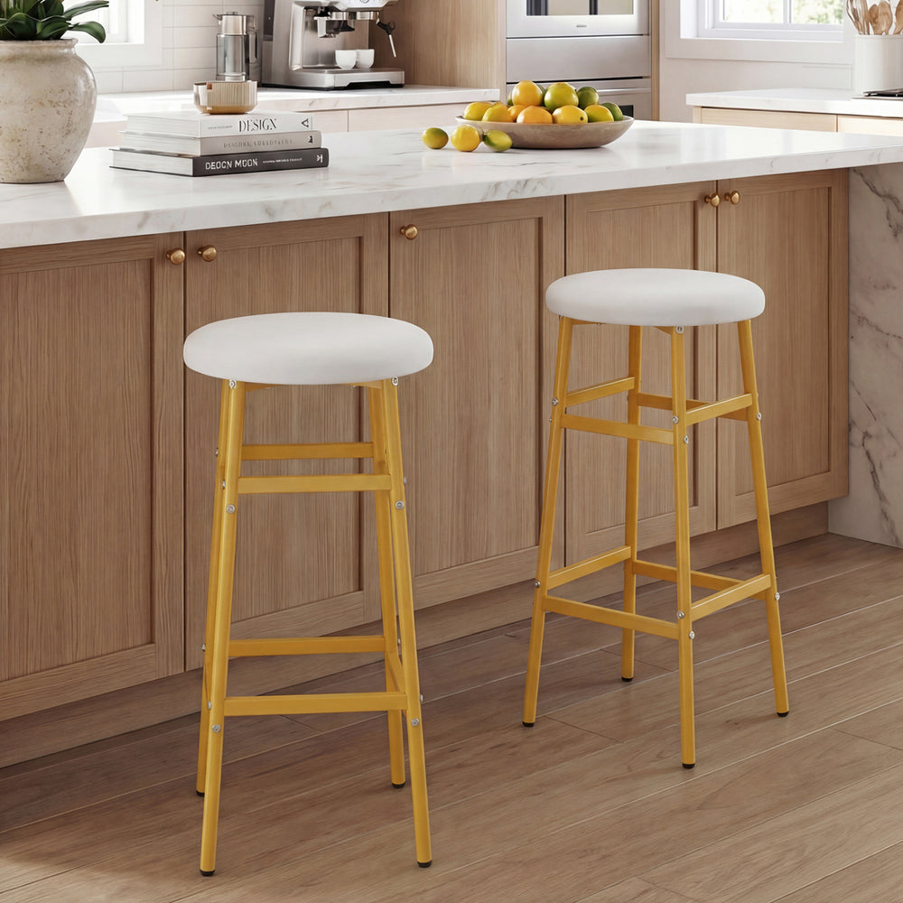 Bar Stools Set of 2 with Sturdy Metal Frame and Footrest-White - Gallery View 1 of 8