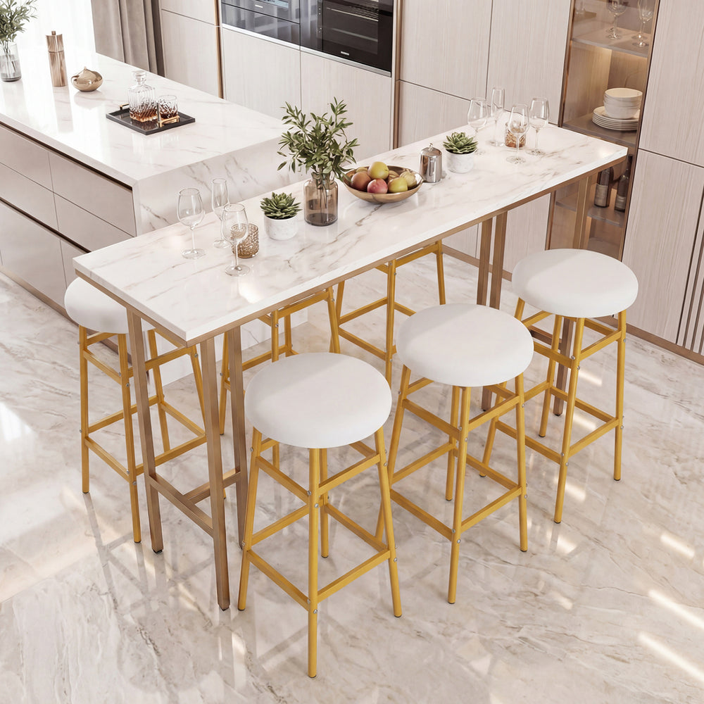 Backless bar stools set of 2 with sturdy metal frame and white padded seats, perfect for kitchen islands or home bars.