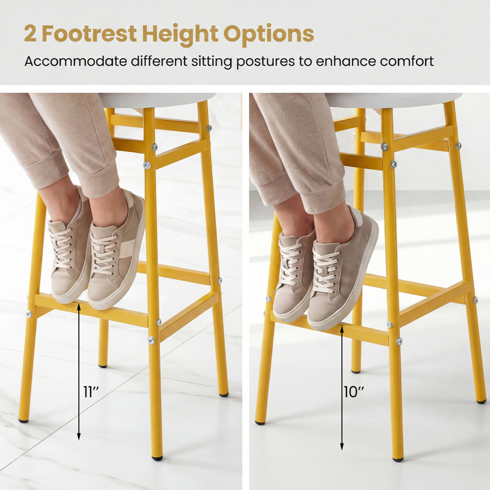 Footrest height options for bar stools, showing 10" and 11" settings for customized comfort and ergonomic seating.
