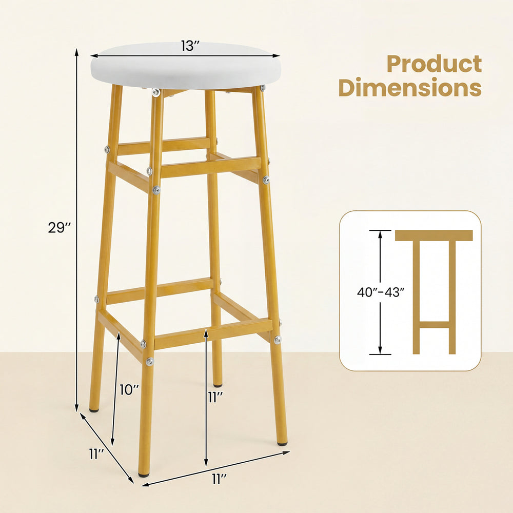 Backless bar stool with sturdy metal frame, 29-inch seat height, ideal for kitchen islands or home bars.