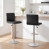 Adjustable swivel bar stools set of 2 in black faux leather with chrome base, perfect for kitchen islands or home bars.