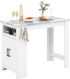 Bar table with faux marble surface, 7 hanging hooks, and storage cabinet for versatile home use.