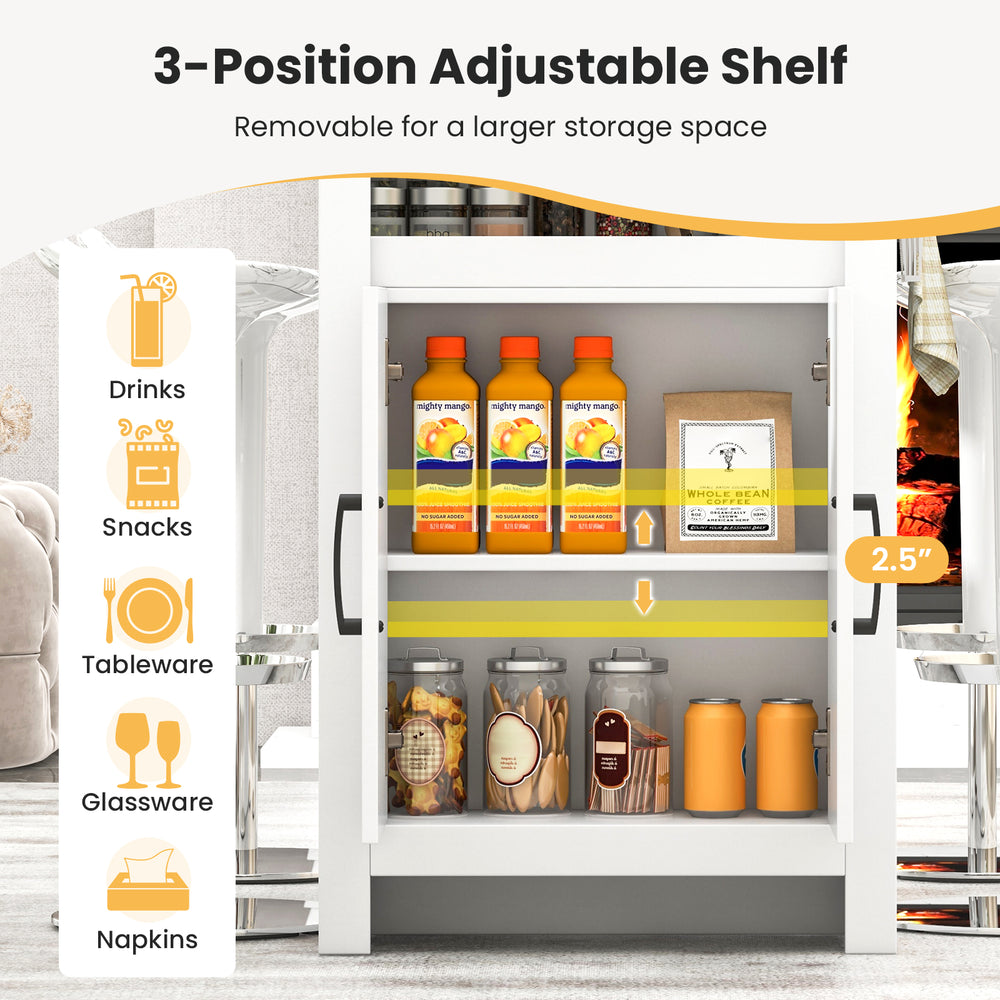 Adjustable shelf in the Bar Table with faux marble surface, featuring 7 hooks and ample storage for drinks and snacks.