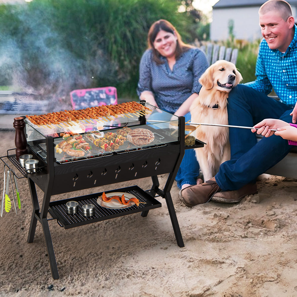 Barbecue charcoal grill with wind guard and seasoning racks, featuring a spacious 280 sq.in. grilling area for outdoor.