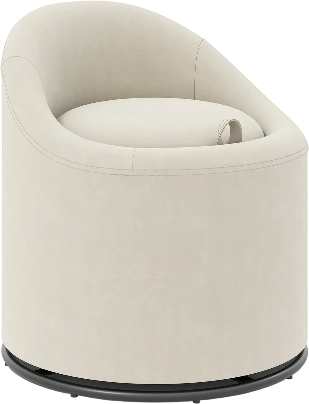 Beige barrel chair with hidden storage, soft velvet upholstery, and 360° swivel, perfect for living room or bedroom use.