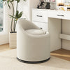 Beige barrel chair with hidden storage, soft velvet upholstery, and 360° swivel, perfect for vanity or living room use.