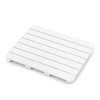 White waterproof HIPS bath spa shower mat with slatted design and non-slip foot pads for quick drying and safety.