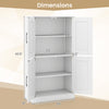 Dimensions of the 43.5-inch white bathroom cabinet with adjustable shelves and dual cabinet doors for versatile storage.