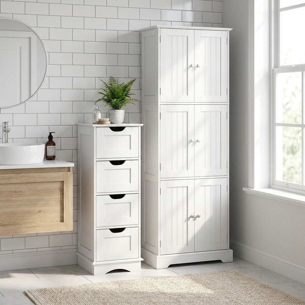 Bathroom Cabinet Set with 6-Door Tall Cabinet and 4-Drawer Cabinet-White - Gallery View 1 of 9