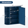 Dimensions of the Prussian Blue bathroom cabinet with 4 shelves and 6 open shelves for organized storage.