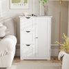 White bathroom floor cabinet featuring 3 drawers and 1 cupboard, ideal for storage in living room or office.