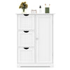 White bathroom floor cabinet featuring 3 drawers and 1 adjustable cupboard, ideal for versatile storage solutions.