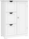White bathroom floor cabinet featuring 3 drawers and 1 cupboard, adjustable shelf, waterproof surface, ideal for.