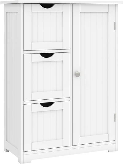 Costway Bathroom Floor Storage Cabinet w/ 3 Drawers 1 Cupboard 61059874 New