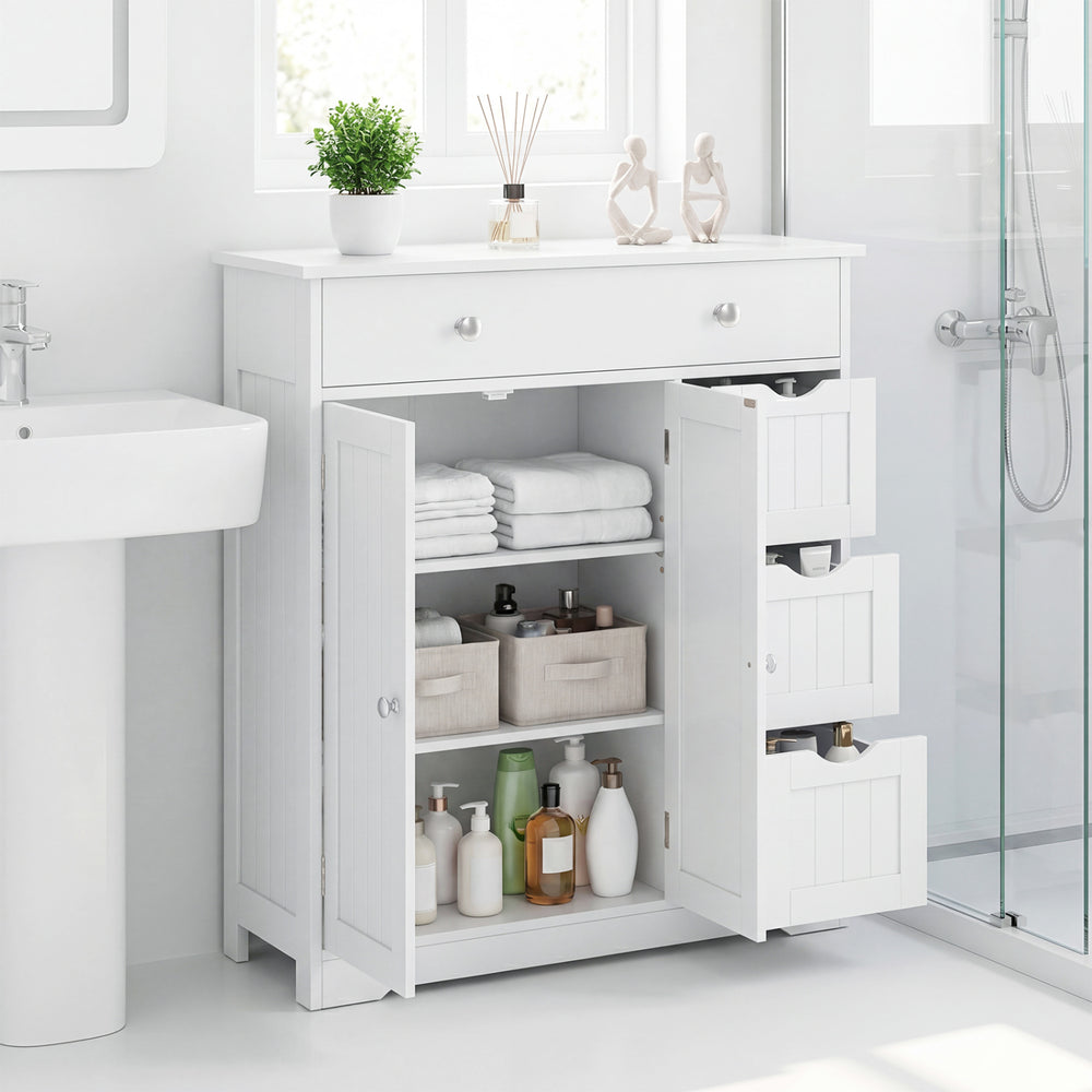 Bathroom Floor Cabinet with 4 Drawers with 2 Doors and Adjustable Shelf-White - Gallery View 1 of 5