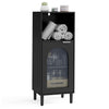 Bathroom floor cabinet in black with adjustable shelf, tempered glass door, and solid wood legs for organized storage.