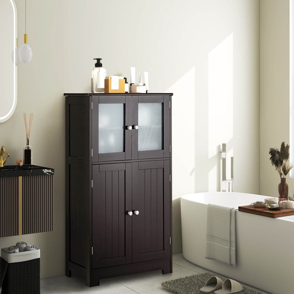 Bathroom Floor Storage Locker Kitchen Cabinet with Doors and Adjustable Shelf-Brown - Gallery View 1 of 9
