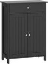 Black bathroom floor cabinet features a spacious top, smooth surface, and elegant design for stylish storage solutions.