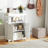 Freestanding white bathroom floor cabinet showcases an elegant design with a spacious top and a stylish open.