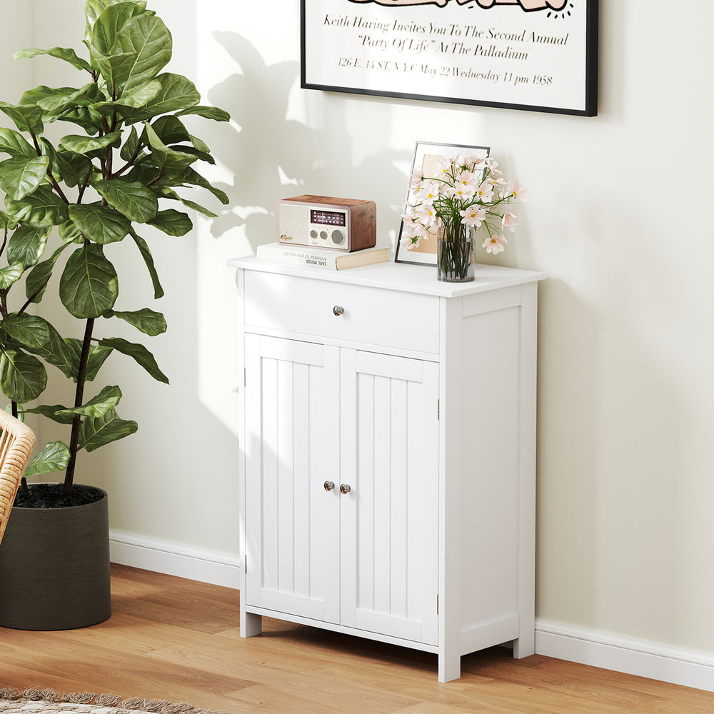 Bathroom Floor Cabinet Freestanding Storage Organizer with 2 Doors-White - Gallery View 1 of 10