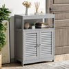 Freestanding gray bathroom cabinet with double shutter doors and adjustable shelf, ideal for storage in any room.